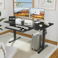 Inbox Zero Electric Standing Desk With Keyboard Tray, Adjustable Height Sit Stand Up Desk, Home Office Desk Computer Wor