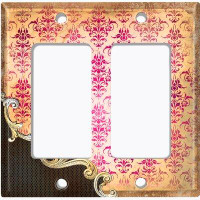 WorldAcc Metal Light Switch Plate Outlet Cover (Damask Pink Black Frame    - Single Toggle)
