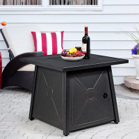 Red Barrel Studio Red Barrel Studio® 50,000 Btu Square Outdoor Propane Fire Pit Table With Waterproof Cover Lava Rock
