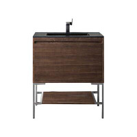 James Martin Furniture Milan 31.5" Single Vanity Cabinet, Mid Century Walnut, Brushed Nickel W/Charcoal Black Composite