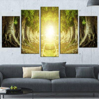 Design Art 'Green Tree Tunnel' 5 Piece Wall Art on Wrapped Canvas Set