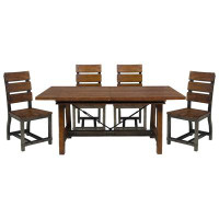 Loon Peak Rustic Brown Dining Set 5Pc Dining Table With Extension Leaf And 4 Side Chairs Industrial Design Gunmetal Fini