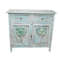 Bay Isle Home™ Rustic 38" 2 Drawer 2 Door Cabinet Shelf Dresser Tv Stand Sofa Table Palm Tree Design