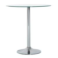 ROUND DINING TABLE, MODERN PUB TABLE WITH TEMPERED GLASS TOP, GALVANIZED METAL BASE, SMALL DINING TABLE, SILVER