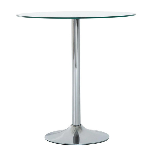 ROUND DINING TABLE, MODERN PUB TABLE WITH TEMPERED GLASS TOP, GALVANIZED METAL BASE, SMALL DINING TABLE, SILVER in Dining Tables & Sets
