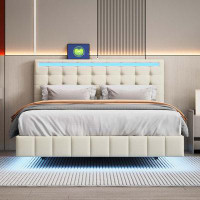 Brayden Studio Queen Size Floating Bed Frame with LED Lights and USB Charging