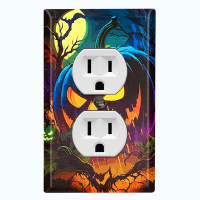 WorldAcc Metal Light Switch Plate Outlet Cover (Halloween Night Spooky Pumpkin - Single Duplex)
