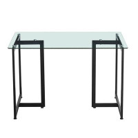 Mercer41 47'' Iron Dining Table With Tempered Glass Top