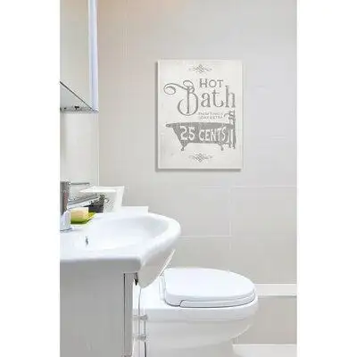 Gracie Oaks 'Grey and White Hot Bath Tub Vintage Sign' by Daphne Polselli - Textual Art Print on Canvas