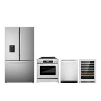Cosmo 4 Piece Kitchen Package With 30" Freestanding Electric Range 24" Built-in Fully Integrated Dishwasher French Door
