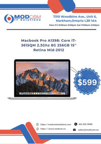 Apple Macbook Pro 15 Retina Mid-2012 Laptop OFF LEASE FOR SALE! Intel Core i7-3615QM 2.3Ghz 8GB 256GB