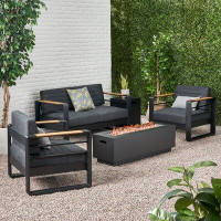 Ivy Bronx Orchid Outdoor Aluminum 4 Seater Chat Set With Fire Pit