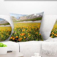 East Urban Home Mountain Plain with Wild Flowers Pillow