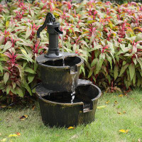 Williston Forge Jackielynn 27" Barrel and Pump Fountain Outdoor, Cascading Waterfall Fountain with Recirculating Pump