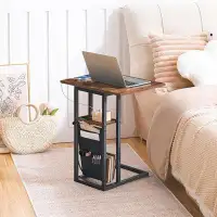 17 Stories C Shaped Side Table With Charging Station, Foldable End Table With Storage Bag, Sofa Couch Table Snack Table