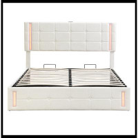 Ivy Bronx Upholstered Bed with LED Lights,Hydraulic Storage System and USB Charging Station