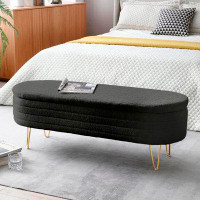Mercer41 46.9" Width Oval Storage Bench with Gold Legs