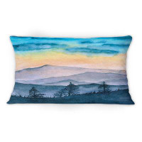East Urban Home Landscape With Distant Misty Mountains At Sunset - Country Printed Throw Pillow 1