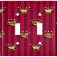 WorldAcc Metal Light Switch Plate Outlet Cover (Damask Yellow King Crown Maroon Red - Single Toggle)