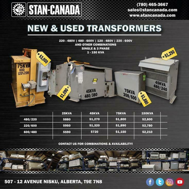 Excellent New/Used Electrical Transformers | Stan Canada in Power Tools in Alberta