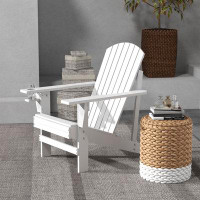 Highland Dunes Wooden Adirondack Chair, Outdoor Patio Lawn Chair With Cup Holder, Weather Resistant Lawn Furniture