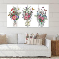 East Urban Home Bouquets of Wildflowers in Transparent Vases II - 4 Piece Wrapped Canvas Painting Print Set