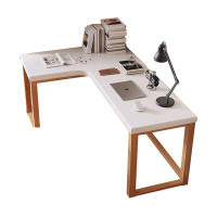 Hokku Designs White&Burlywood L shape Solid wood desks