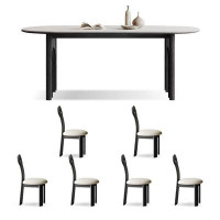 Fit and Touch 6 - Person White Oval Sintered Stone tabletop Dining Table Set