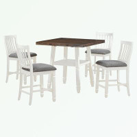 Red Barrel Studio 5-Piece Dining Table Set with 4 Folding Leaves and 4 Upholstered Chairs