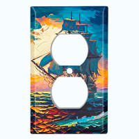 WorldAcc Metal Light Switch Plate Outlet Cover (Rustic Sea Ship Boat Sunrise Ocean - Single Duplex)
