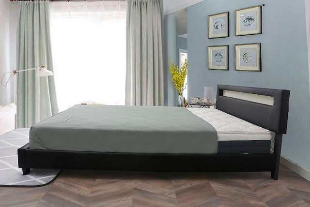 NEW BLACK MODERN LED BED FRAME UPHOLSTERED 1551 in Beds & Mattresses in Regina - Image 4