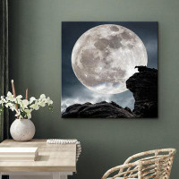 IDEA4WALL IDEA4WALL Canvas Print Wall Art Mystic Full Moon Storm Cloud Sky Mountain Range Nature Wilderness Digital Art