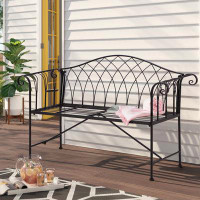 Charlton Home Outdoor Bench, Small Patio Garden Metal Bench With Armrests, Park Benches Loveseat Furniture With Back For