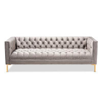 Everly Quinn Lefancy Alhan Glam and Luxe Grey Velvet Upholstered Gold Finished Sofa