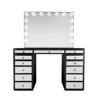 IMPRESSIONS VANITY · COMPANY SlayStation Plus Premium Mirrored Vanity Table with Double Decker Drawers and Clear Glass T