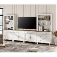 Alcott Hill Alcott Hill® Farmhouse TV Stand With Bookshelves For 75 Inch, Modern Entertainment Center With Storage Cabin