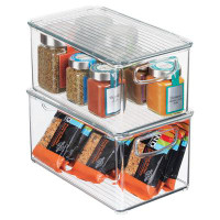 mDesign mDesign Plastic Deep Kitchen Storage Bin Box with Lid/Handles, 2 Pack, Clear