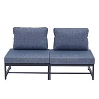 Ebern Designs Outdoor Aluminum Sofa Loveseat, Patio Outdoor Sofa 2 Seats For Backyard, Porch, Garden, Blue Grey