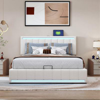 Brayden Studio Upholstered Platform Bed with Hydraulic Storage System,LED Light and a set of USB Ports and Sockets
