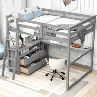 Harriet Bee Harvans Multifunctional Full Wooden Loft Bed with Desk and Shelves