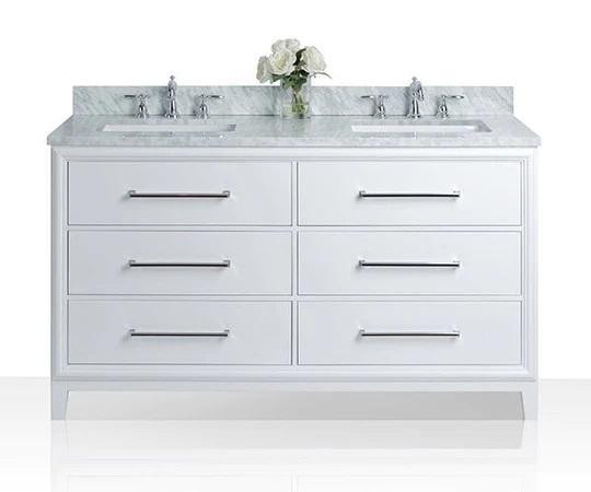 42 or 60 Inch ( 22 In D ) Ellie Bathroom Vanity with Sink and Carrara White Marble Top Cabinet Set in White Finish  ANC in Cabinets & Countertops - Image 3