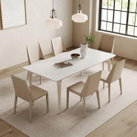 Fit and Touch 6 - Person White Rock Beam+Carbon Steel Dining Table Set