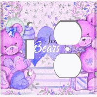 WorldAcc Metal Light Switch Plate Outlet Cover (Teddy Bears Birthday Love Hearts Present Pink - (L) Single Toggle / (R)
