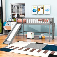 GoBeyondFurniture Twin Size Wood Low Loft Bed With Ladder And Slide