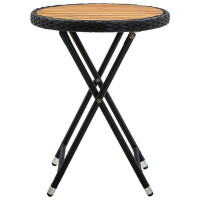 NYBusiness Tea Table Black 23.6" Poly Rattan And Solid Acacia Wood