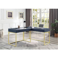 Everly Quinn Height Adjustable L-Shape Desk with Built in Outlets