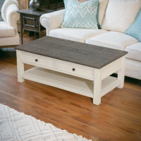 Winston Porter Dark Grey MDF Top And White Oak Drawer Living Room Storage Table