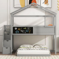 Harper Orchard Lilith Platform House Storage Bed with Storage Staircase and Blackboard