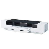 My Lux Decor 70 Inch Armour TV Stand White&Black TV Cabinet With Open Shelf[US-W]