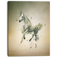Made in Canada - Design Art 'White Horse in Motion on Brown' Graphic Art on Wrapped Canvas